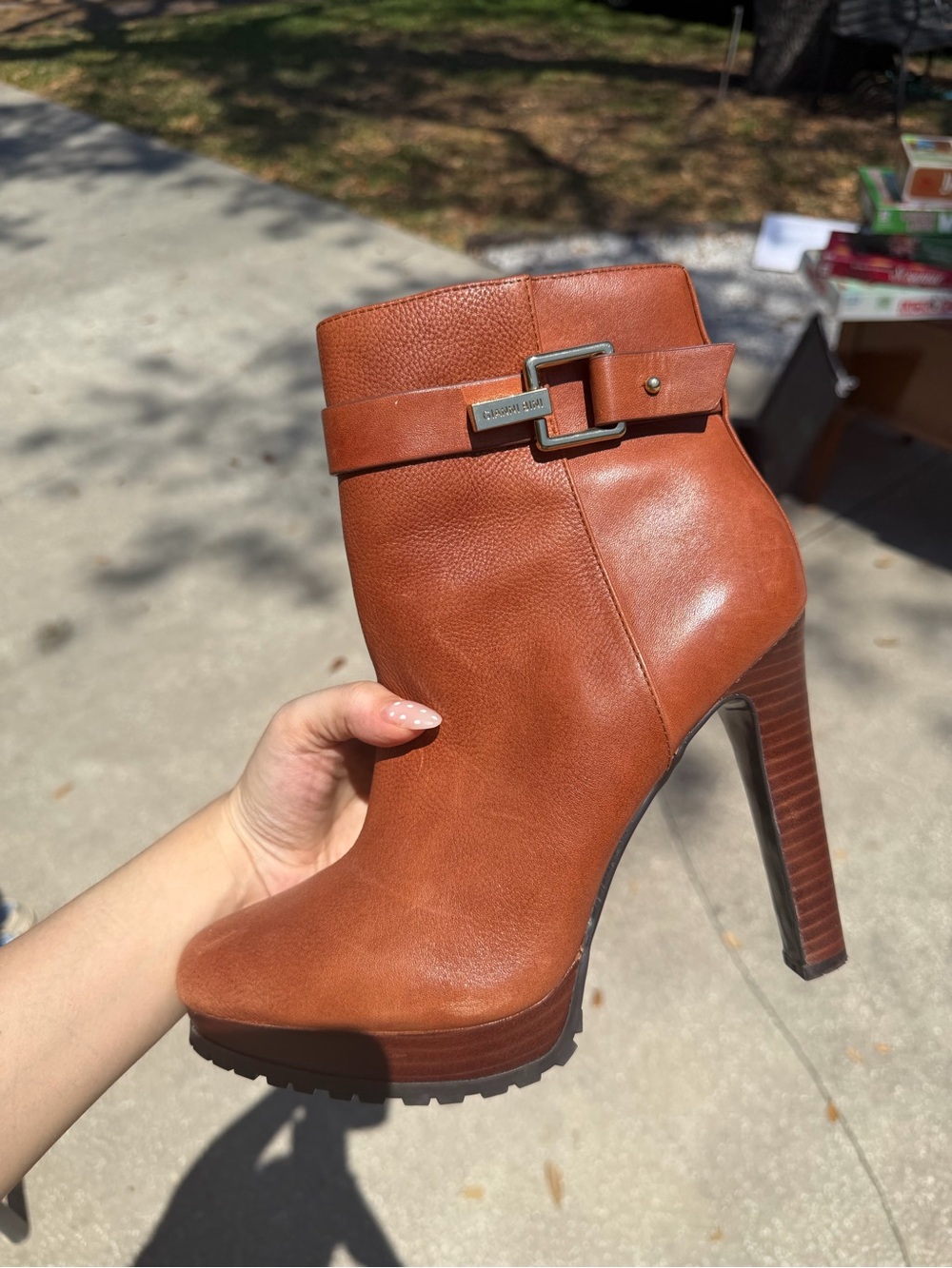 Gianni Bini  Women's Cognac Leather High Heel Ankle Boot
